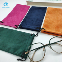 Pochette à lunettes en velours multicolore avec cordon de serrage, sac de rangement souple en flanelle pour lunettes de soleil, étui de protection personnalisé pour lunettes avec logo