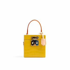 Women Mini Handbag 100% Premium Genuine Leather Embossed Crocodile Pattern Square Box Shape Bag