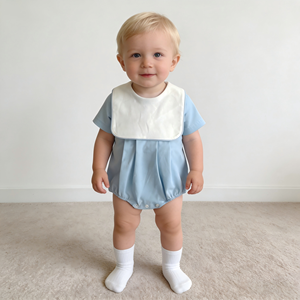 Combinaison bébé en coton Pima à col carré uni, personnalisable avec monogramme, couleur personnalisée, col marin blanc - Product Image 3