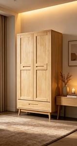 Scandinavian Wooden <b>Wardrobe</b> Shaker Doors Hinged Solid Wood Freestanding Modern Bedroom Furniture 1 Drawer - Product Image 4