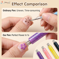 Outils de nail art 5-en-1 pour ongles en acrylique, stylo à points multi-couleurs pour motifs de fleurs en pétales formés d'un seul trait, pour DIY