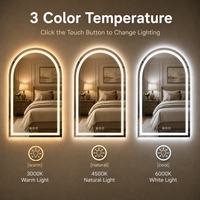 Miroir de Maquillage Mural LED Dimmable Anti-buée à 3 Couleurs avec Interrupteur Tactile, Fabrication Directe Usine, pour Salle de Bain, Forme Arche
