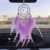 Boho Mini fait à la main oeil de tigre Rose Quartz attrape-rêves avec plume voiture rétroviseur pendentif cristal chambre suspendus décoration