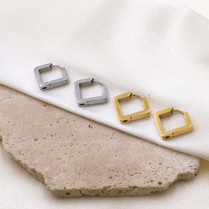 Geometric Huggie Earrings Stainless Steel Square Hoop Minimalist Jewelry For Women Fashion Stud Earrings 2024 Trendy Design - Product Image 1