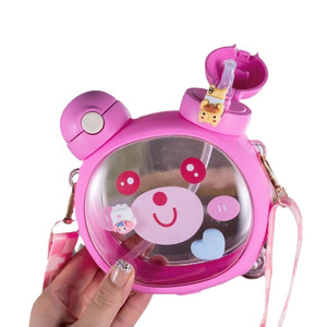 Vaso con Pajita de Oso Adorable de Alta Calidad para Niñas y Estudiantes, Botella de Agua Portátil con Correa Cruzada para Beber Directo en Verano - Product Image 4
