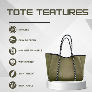 여성용 라지 네오프렌 토트백 - 포켓과 지퍼 파우치가 있는 여행, 직장, 해변용 데일리 디자이너 핸드백 - Product Image 2