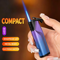 Briquet de luxe fin à flamme bleue dégradée, coupe-vent, rechargeable au butane, allumage électronique, torche pour fumeurs
