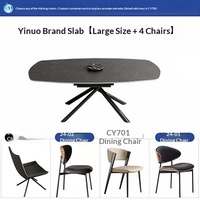 Table à manger ovale extensible et pivotante en dalle de pierre, style italien minimaliste moderne et simple, pour petit appartement, avec chaises, mobilier de maison