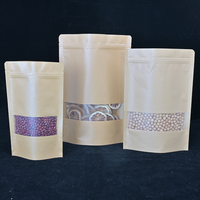 Pochettes d'emballage Doypack en papier kraft brun fenêtre transparente sac zip-lock refermable à la chaleur impression gravure stockage des aliments