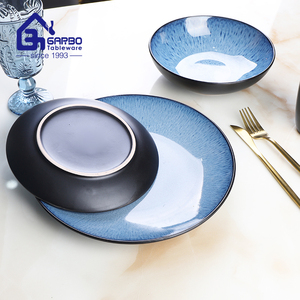 <span class=keywords><strong>Service</strong></span> de table <span class=keywords><strong>en</strong></span> grès de Chine 16 pièces, assiettes, bols et tasses, noir et bleu, rond, <span class=keywords><strong>en</strong></span> <span class=keywords><strong>porcelaine</strong></span>, pour 4 personnes - Product Image 5
