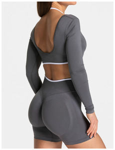 Haut de yoga deux pièces sans couture pour femmes haut de <span class=keywords><strong>sport</strong></span> à manches longues respirant ensemble de yoga grande taille - Product Image 2