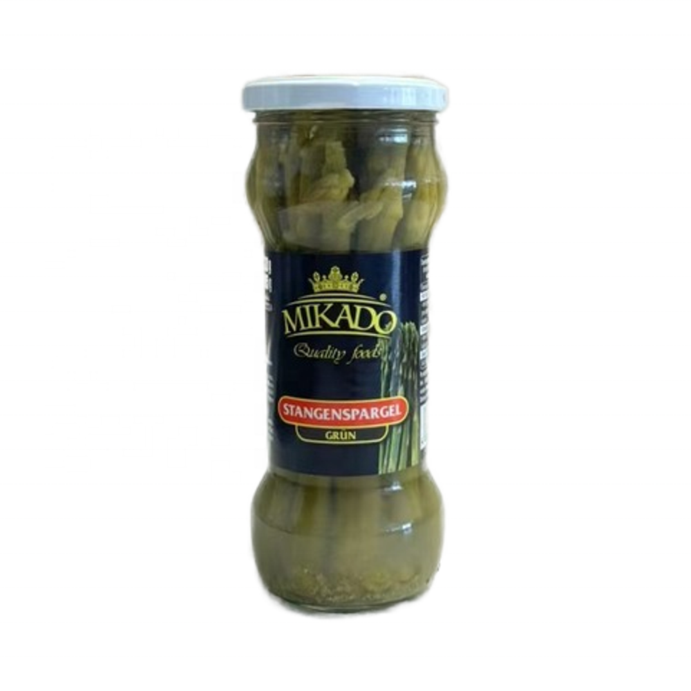 Самая продаваемая высококачественная, вкусная и свежая зеленая спаржа, консервированная в стеклянных бутылках объемом 370 мл.