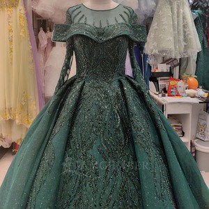 Vestido de Gala Musulmán Lsany222, Brillante, con Lentejuelas, Vestido de Novia Elegante con Cuentas y Apliques de Encaje para Eventos de Gala y Noche, Jancember - Product Image 4