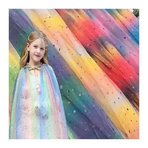 HG1106 2021 gradienten sterne mond stoff regenbogen tüll prinzessin kinder spitze glitter stoff