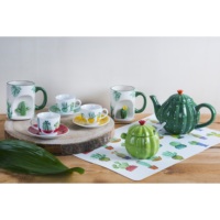 Ensemble de 6 tasses à expresso modernes multicolores en porcelaine durable avec soucoupes 9 cl (3 fl oz) Cactus par Excelsa Decal