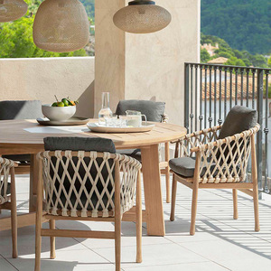 High End Modern Outdoor Dining Set Courtyard Homestay Waterproof Sunproof Teak Woven Rattan Dining Chairs Outdoor <b>Patio</b> - Product Image 2
