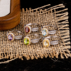 9 Vintage 6*8mm Oval cut Amethyst Women's Adjustable <b>Rings</b> Natural <b>Stone</b> 925 Sterling <b>Silver</b> Gold Plated Garnet Topaz Jewelry - Product Image 5