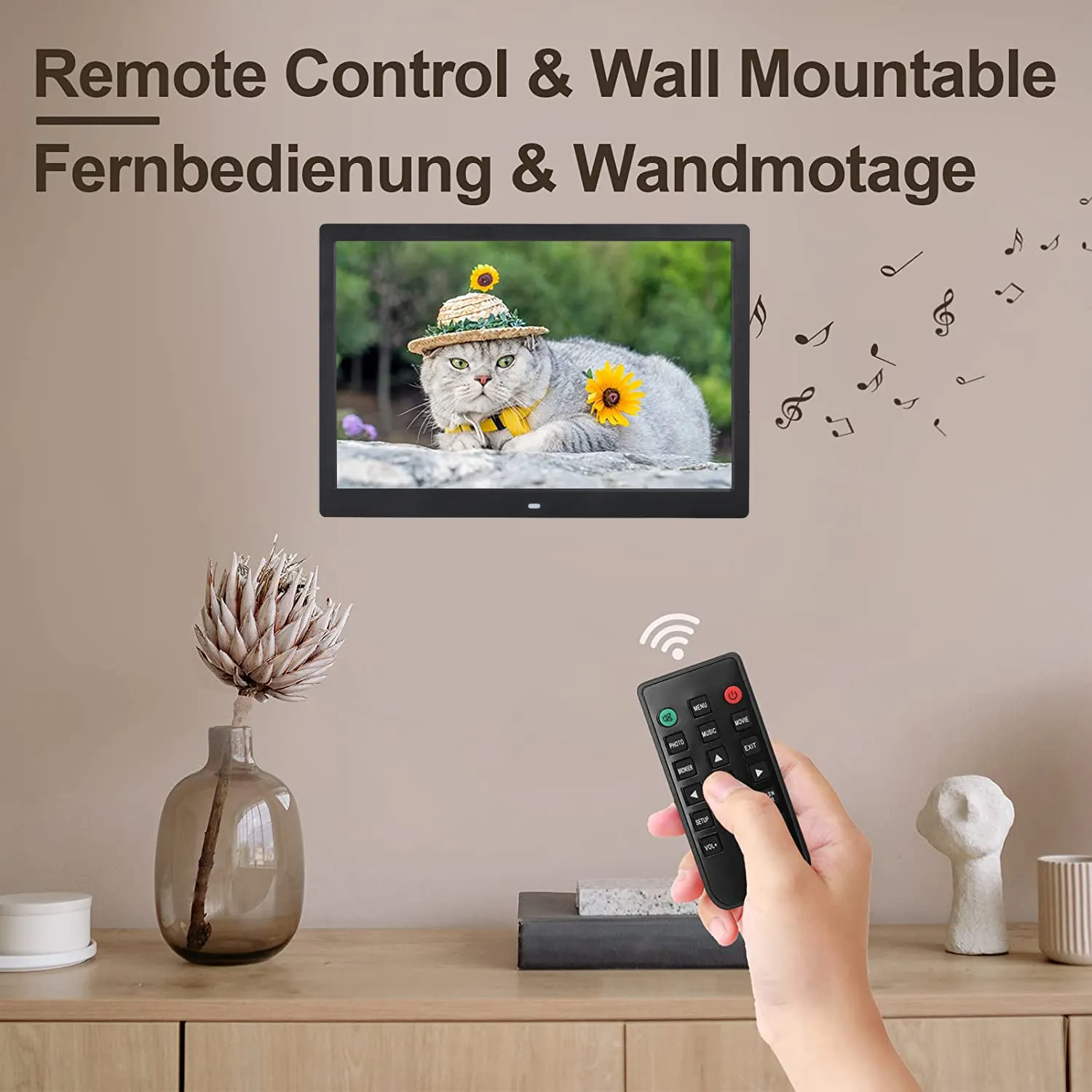 Unterstützung für USB-SD-Karte Musikvideo Multi-Diashow 12 13 14 15 15,4 INCH Digital Fotorahmen LCD-Bildrahmen mit Fernbedienung