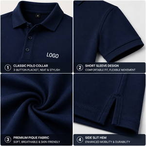 Chemises polo pour hommes, 100% coton peigné, tissu piqué doux au toucher, manches courtes, logo personnalisé, polo décontracté pour le golf, fournisseur - Product Image 4
