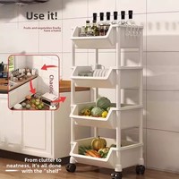 Étagère de rangement multi-usages pour la cuisine à domicile, en plastique, 5 niveaux, non pliable, chariot mobile sur pied pour le stockage des aliments et des légumes