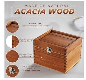 Acacia Wood Double Compartment <strong>Recipe</strong> <strong>Box</strong> Set 100 4x6 Cards with 8 Dividers Thick Card Stock Stand for Kitchen Counter Storage - Product Image 3