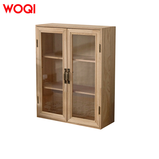WOQI High Quality Wooden Display Case in Retro Style With Dustproof Glass Door for Bedroom, Living Room
