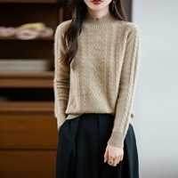 Pull en laine pure 100% style coréen pour femme, col semi-montant, épais, couleur unie, coupe ample, polyvalent, tricoté, couche de base pour l'hiver