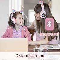 Casque audio TWS pour enfants, motif chat mignon, avec micro, lumière LED, sans fil, filaire, carte TF, Bluetooth, pour enfants