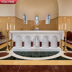 Altare in Marmo Bianco e Rosso Venato YOUFINE, Tavolo Altare per Chiesa Intagliato a Mano con Rilievo dell'Ultima Cena, Colonna Corinzia per Cappella - Product Image 6