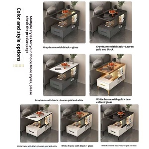 Tavolo laterale moderno a due livelli con piano in marmo e cassetto portaoggetti comodino per soggiorno divano comodino portatile - Product Image 5