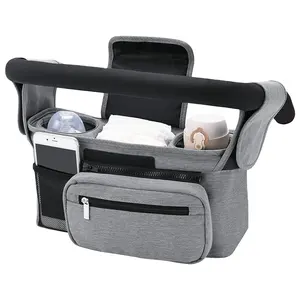 Custom Stroller Organizer Non Slip Straps Stroller Caddy With Insulated Cup Holder Stroller Bag for Phone Pet