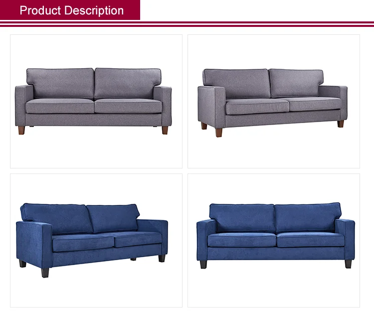 Living Room Available Blue Sofa Adjustable Backrest Three Seats Sofa