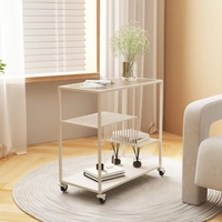 Table basse moderne en verre trempé avec cadre métallique, roulettes et étagère de rangement, meubles de salon