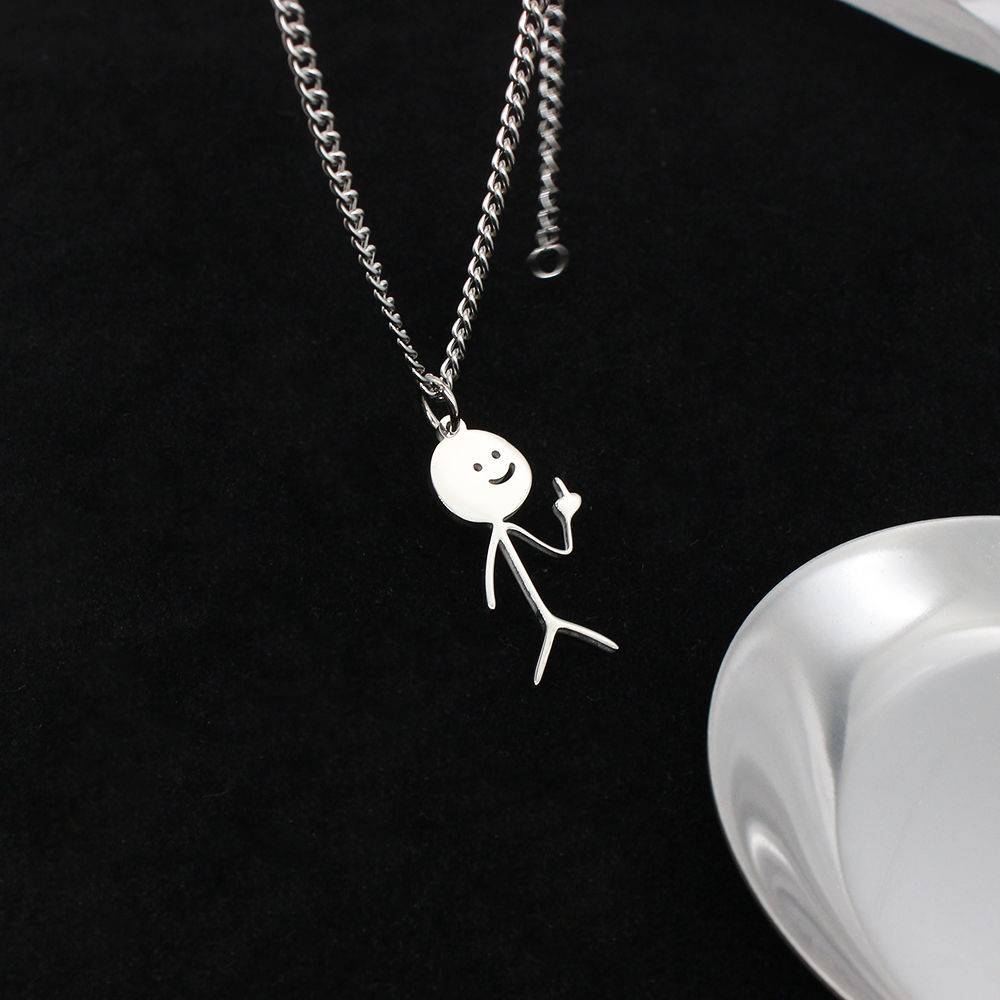 CERSLIMO Collana divertente con Doodle – Collana con gesto a dito con sorriso in argento, gioielli regalo divertente per amici, Acciaio inossidabile