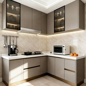 Gabinetes de Cocina Modernos de Lujo en Beige 2026, Juego de MDF y Melamina Personalizado con Almacenamiento de Puerta de Vidrio y Electrodomésticos Integrados - Product Image 4