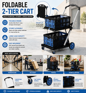 Foldable 2 Basket Hand Cart Four Wheel Shopping <b>Trolley</b> Detachable <b>Portable</b> Grocery Market Carrier - Product Image 1
