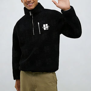 Sudadera con capucha y cremallera frontal para hombre, lisa, de ajuste regular, personalizada con bordado, de forro polar, con cremallera de cuarto, al por mayor - Product Image 2