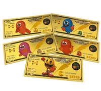 Ensemble de billets de banque commémoratifs Pac-man en feuille d'or, plaqués or 24 carats, collection rétro de jeux d'arcade, cadeau de monnaie fantaisie pour les joueurs