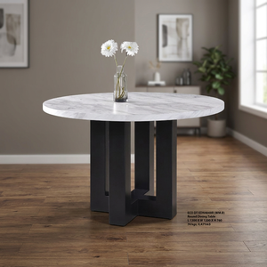 Table à manger en marbre de Malaisie, luxe, personnalisée, moderne, matériau ECC durable, résistante aux taches thermiques, EDN4048R WMB, pour la maison et le bureau - Product Image 3