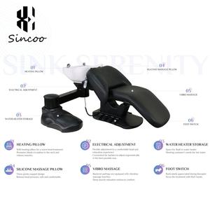 2 1 Lay <b>Electric</b> Salon Shampoo Chair Ceramic Wash Basin Vibration <b>Massage</b> Reclining <b>Head</b> Spa Bed Modern Stainless Steel Frame - Product Image 4