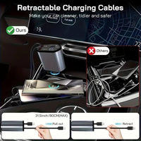 Chargeur de voiture 120W multiport rapide pour téléphone, allume-cigare métallique, 4-en-1 rétractable avec PD30W et moniteur de tension USB