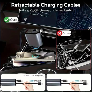Chargeur de voiture 120W multiport rapide pour téléphone, allume-cigare métallique, 4-en-<span class=keywords><strong>1</strong></span> rétractable avec PD30W et moniteur de tension USB - Product Image 4
