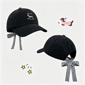 Casquettes de baseball personnalisées brodées en gros OEM ODM, style streetwear en coton courbé avec nœud papillon Teckel, unisexe, avec lettres - Product Image 4