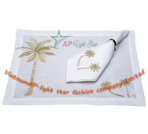 Nappe/sets de table rectangulaires en lin blanc 100 % de qualité supérieure, taille personnalisée, brodés, doux, séchage rapide, pour restaurants et fêtes VNAP - Product Image 5
