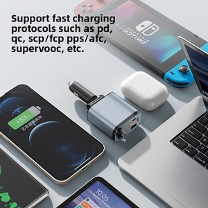 120W Siêu Nhanh Sạc Có Thể Thu Vào Xe Sạc Điện Thoại Di Động <span class=keywords><strong>USB</strong></span> Adapter Cắm Một-Ba Xe Thuốc Lá Nhẹ Hơn Sạc - Product Image 2