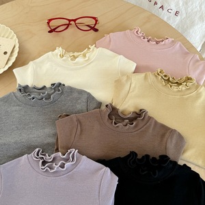 Tongxingyuan Girls T-Shirt Solid Color Lace Collar Short Sleeve Cotton Autumn Top For Children - Product Image 2
