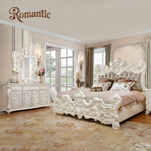 Высококачественная европейская королевская классическая роскошная мебель для спальни из массива дерева с кожаной обивкой в антикварном французском стиле, размер King Size - Product Image 6