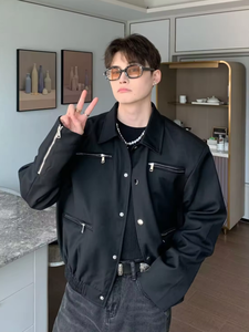 เสื้อแจ็คเก็ตผ้าแคนวาสสำหรับผู้ชาย สีพื้น ปกคอพับ ทรงปกติ สไตล์ฤดูใบไม้ร่วง มีซิป ผลิตจากผ้าผสมโพลีเอสเตอร์และฝ้าย - Product Image 4