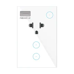 OSWELL Écran tactile en verre trempé US WiFi Smart 2 Gang Double interrupteur de lumière et prise murale avec USB