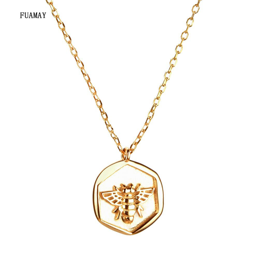 FUAMAY 925 실버 코인 목걸이 Dijes 파라 칼라 꿀벌 패션 육각형 펜던트 목걸이